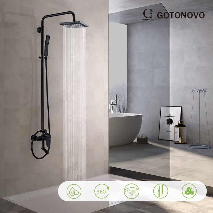 Gotonovo Exposed Shower System 8 Inch Square Swivel Rainfall Shower Head with Handheld Adjustable Complete Set Wall Mount