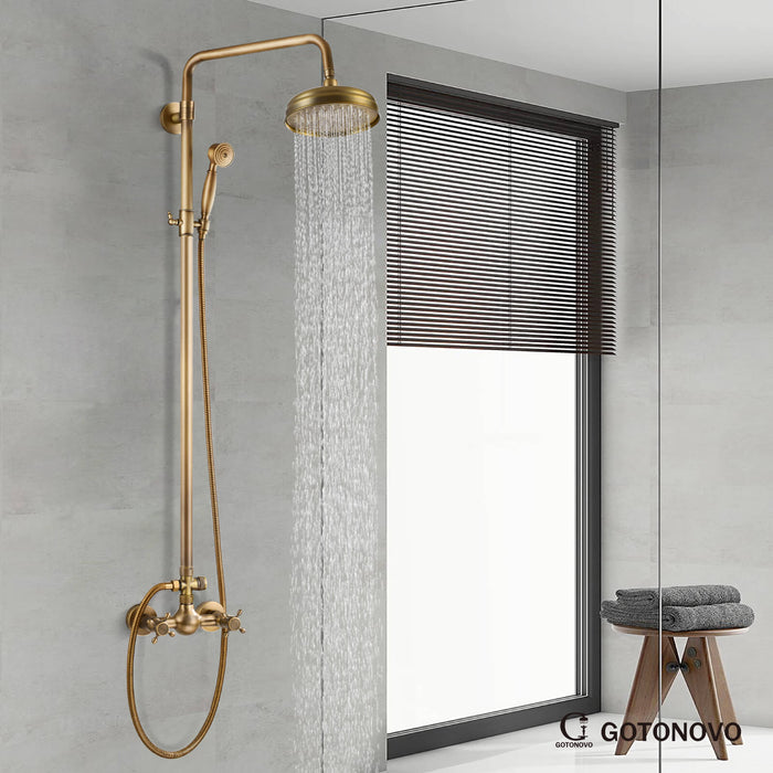 Gotonovo Blootgestelde Douche Armatuur Set 8 inch Regendouche Dubbele Knoppen Kruisgreep Dubbele Functie Douchekraan Combo Set 