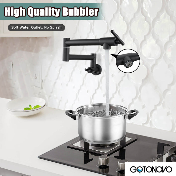 gotonovo Stainless Steel SUS304 Pot Filler Faucet Wall Mounted Double Joint Swing Folding Arms with Two Handles Single Hole Commercial Kitchen Sink Faucet to Control Water Stovetop