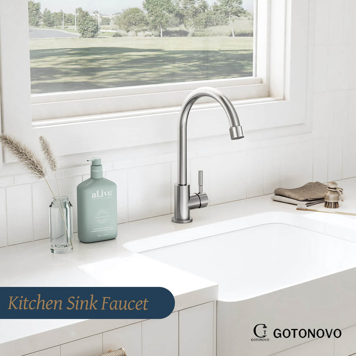 gotonovo Stainless Steel Cold Water Kitchen Sink Faucet Brushed Nickel Bathroom Single Handle Bar Faucet Faucet Single Temperature Water Only Silver Rotatable