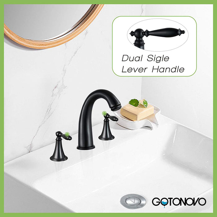 gotonovo Widespread 3 Hole Bathroom Sink Faucet Double Lever Handle 8 Inch Mixer Tap with Pop Up Drain with Overflow Deck Mount