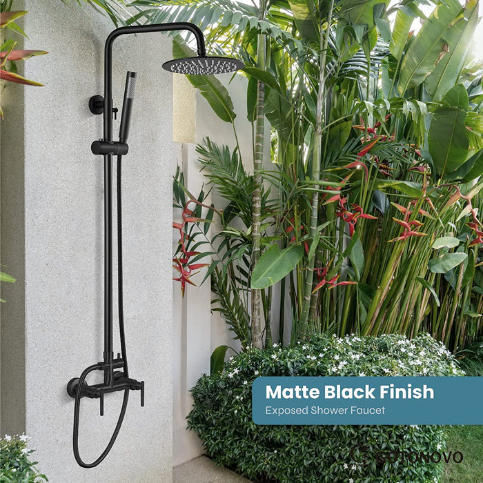 gotonovo Outdoor Shower Fixtures System Combo Set Rainfall Lever Handle High Pressure Hand Spray Wall Mount 2 Dual Function SUS304