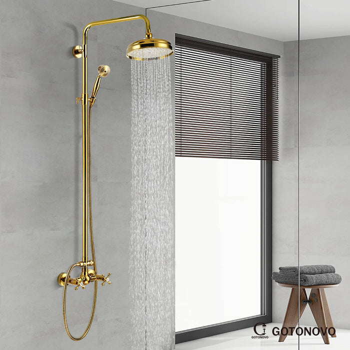 Gotonovo Blootgestelde Douche Armatuur Set 8 inch Regendouche Dubbele Knoppen Kruisgreep Dubbele Functie Douchekraan Combo Set 