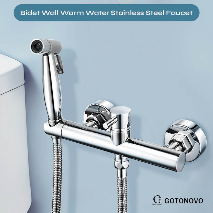 Bidet Wall Warm Water Stainless Steel Faucet Sprayer Attachment for Toilet Mixed Bidet Faucet with Hot and Cold Water Single Handle Wall Mount Bidet Sprayer