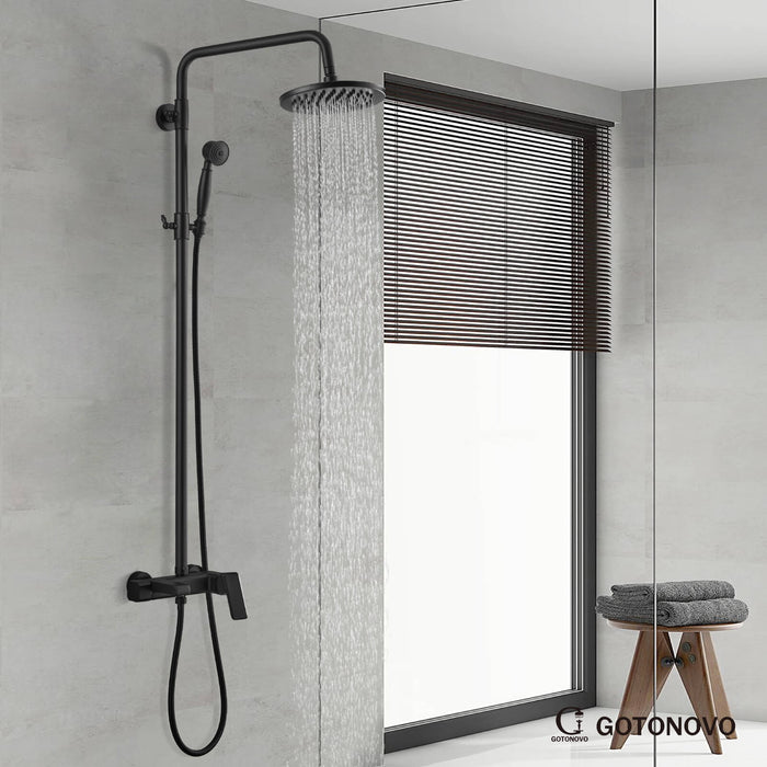 gotonovo Matte Black Exposed Shower Faucet Fixture Set 8inch Rain Shower Single Handle Triple Function Tub Spout Shower Fixture Combo System Unit Set