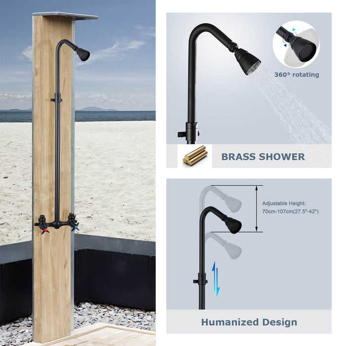 gotonovo Outdoor Shower Faucet Set Double Cross Handles Exposed Shower System Rainfall Shower Head Wall Mount Shower Fixture Kit Brass Mix Valve