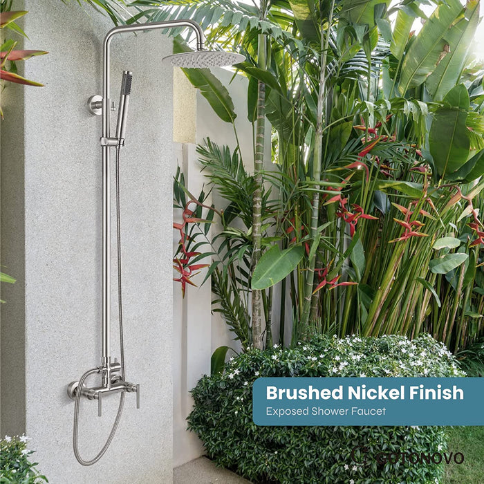 Gotonovo Outdoor Douchearmaturen Systeem Combo Set Regenval Hendel Hogedruk Handdouche Wandmontage 2 Dubbele Functie SUS304