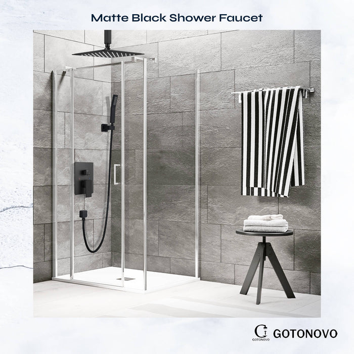 20 x 12 Modern Thermostatic Shower System with Handshower & Rack Solid Brass in Black