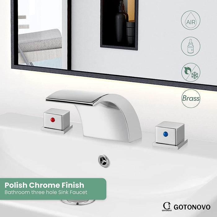 Gotonovo Waterval Wijdverspreide 3 Gaten Badkamer Wastafel Kraan Badrandcombinaties 8-16 Inch Dubbele Handgrepen Commercieel met Pop-Up Afvoer