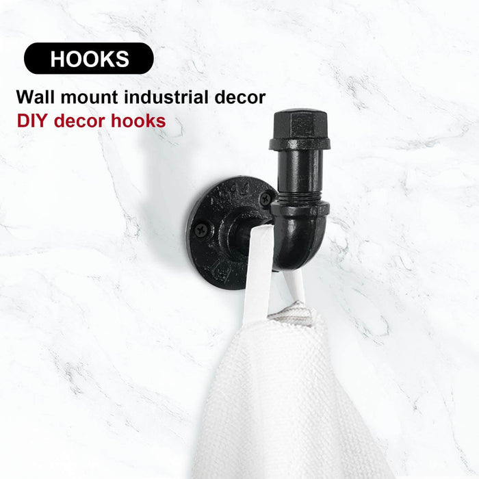 Gotonovo Wandmontage Rustieke Industriële Handdoek- en Robe Hook Set Handdoek Enkele Haak Kit Heavy Duty DIY Stijl Industriële Pijp Robe Hook Industriële Ijzeren Pijp Gegalvaniseerde Zwarte Afwerking