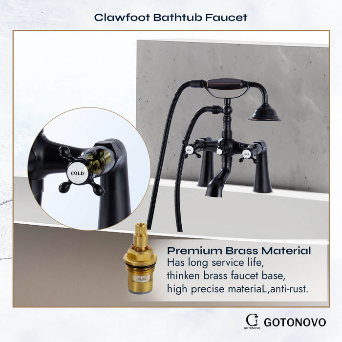 Tub Bathtub Clawfoot Faucet Deck Mount with Handheld Shower Telephone Shaped Sprayer Showerheld Double Cross Handle