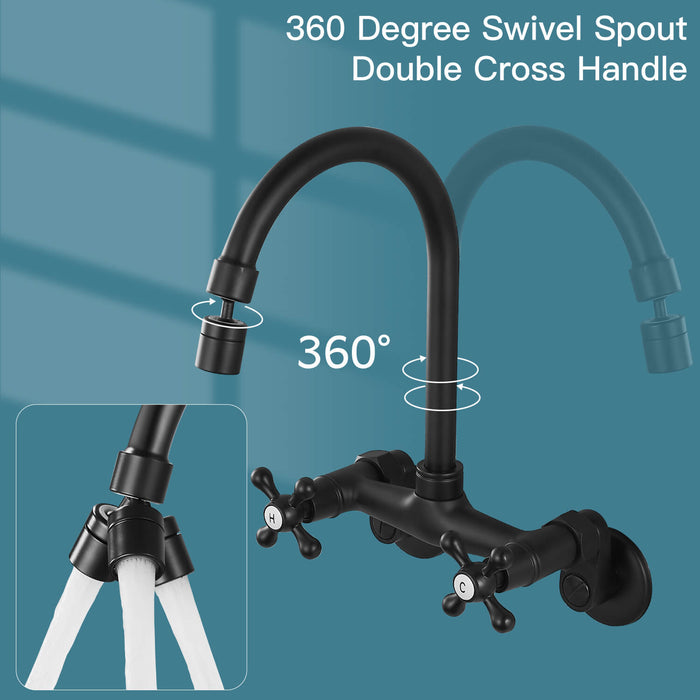 Gotonovo Aanrechtkraan Wandmontage 6 Inch+8inch Midden Verstelbare Gatafstand Keuken Wandkranen 360 Graden Draaibare Uitloop Dubbele Kruisgrepen 