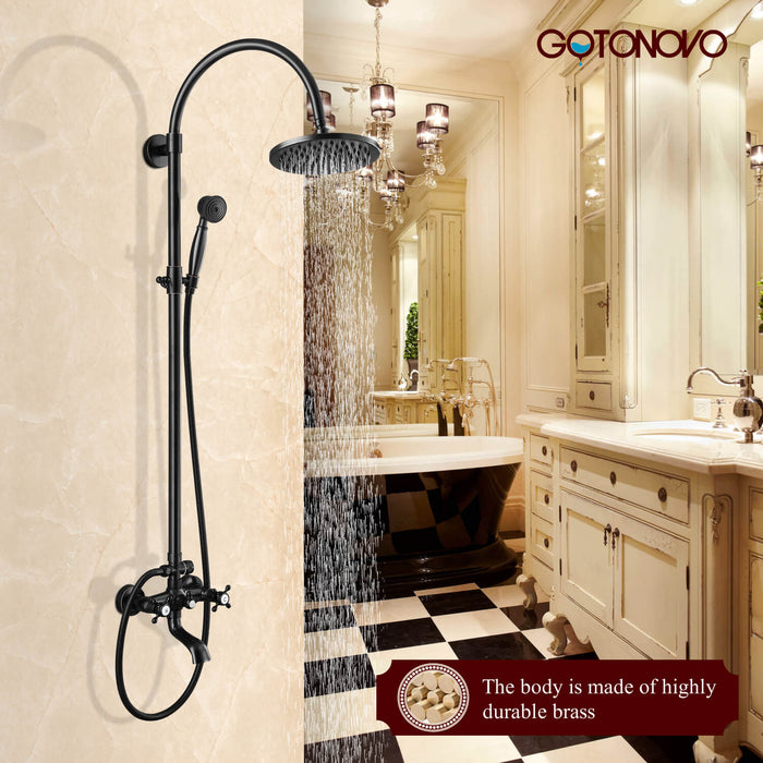 Bathroom Rainfall Shower Mixer Faucet Dual Handle Brass Black Shower Set  Faucet Wall Mount Rainfall Shower Mixer Tap