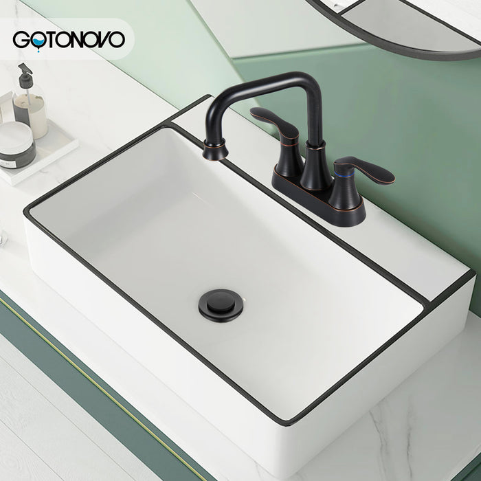gotonovo Swivel Spout 2 Handle Lever Lavatory Bathroom Vessel Sink Faucet 4-Inch Centerset Deck Mount Mixer Tap with Metal Pop-up Drain Overflow and Faucet Supply Lines