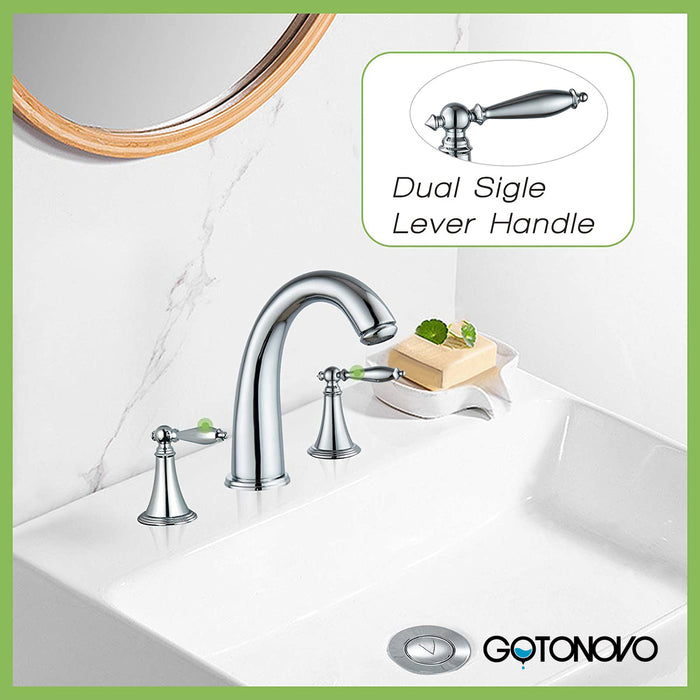 gotonovo Widespread 3 Hole Bathroom Sink Faucet Double Lever Handle 8 Inch Mixer Tap with Pop Up Drain with Overflow Deck Mount