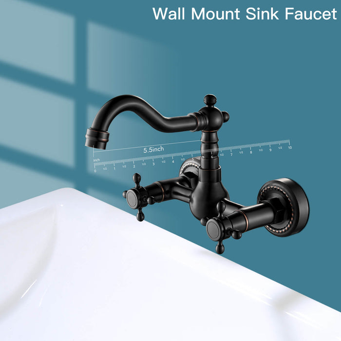 gotonovo Wall Mount Sink Faucet Dual Knobs cross Handle Vintage Kitchen Bathroom Farmhouse Mixer Tap