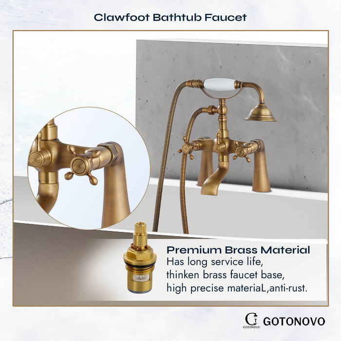 gotonovo Deck Mount Tub Bathtub Faucet Clawfoot with Handheld Shower 6 Inch Telephone Shaped Sprayer Showerheld Double Cross Handle