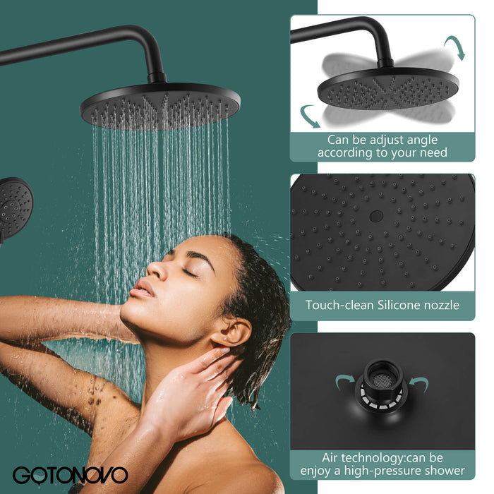 Exposed Bathroom Shower System Faucet Set Matte Black 8 Inch ABS Single 1 Handle ABS Shower Head Handheld Shower Adjustable Slide Bar Hand Spray Tub Spout Wall Mount Complete Set