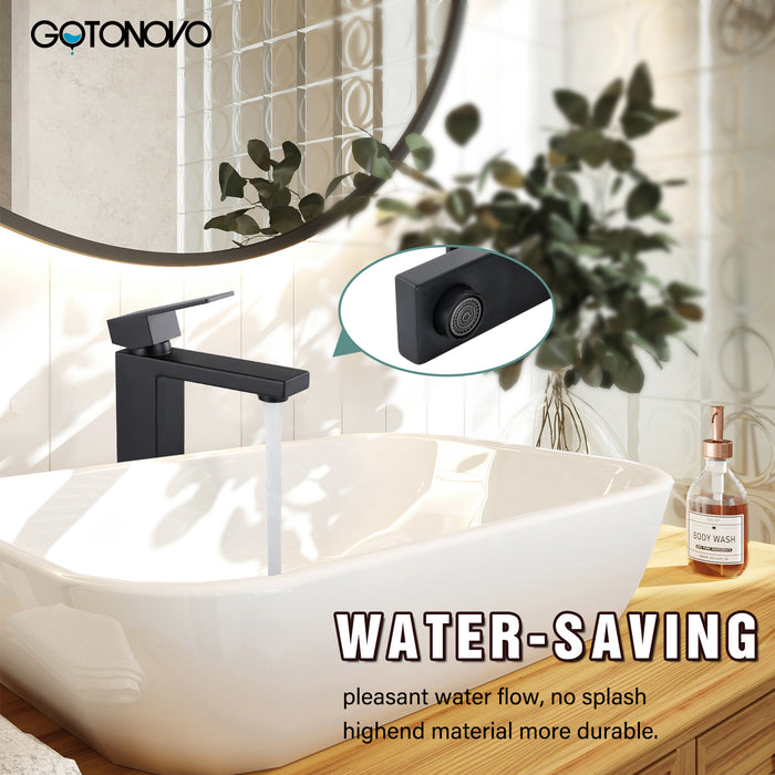 Heyalan Matte Black Tall Vessel Sink Faucet – Single Hole Deck Mount, 9.5" High Spout (Without Drain)