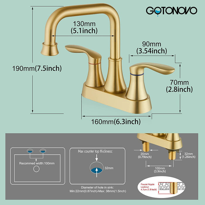 gotonovo Swivel Spout 2 Handle Lever Lavatory Bathroom Vessel Sink Faucet 4-Inch Centerset Deck Mount Mixer Tap with Metal Pop-up Drain Overflow and Faucet Supply Lines