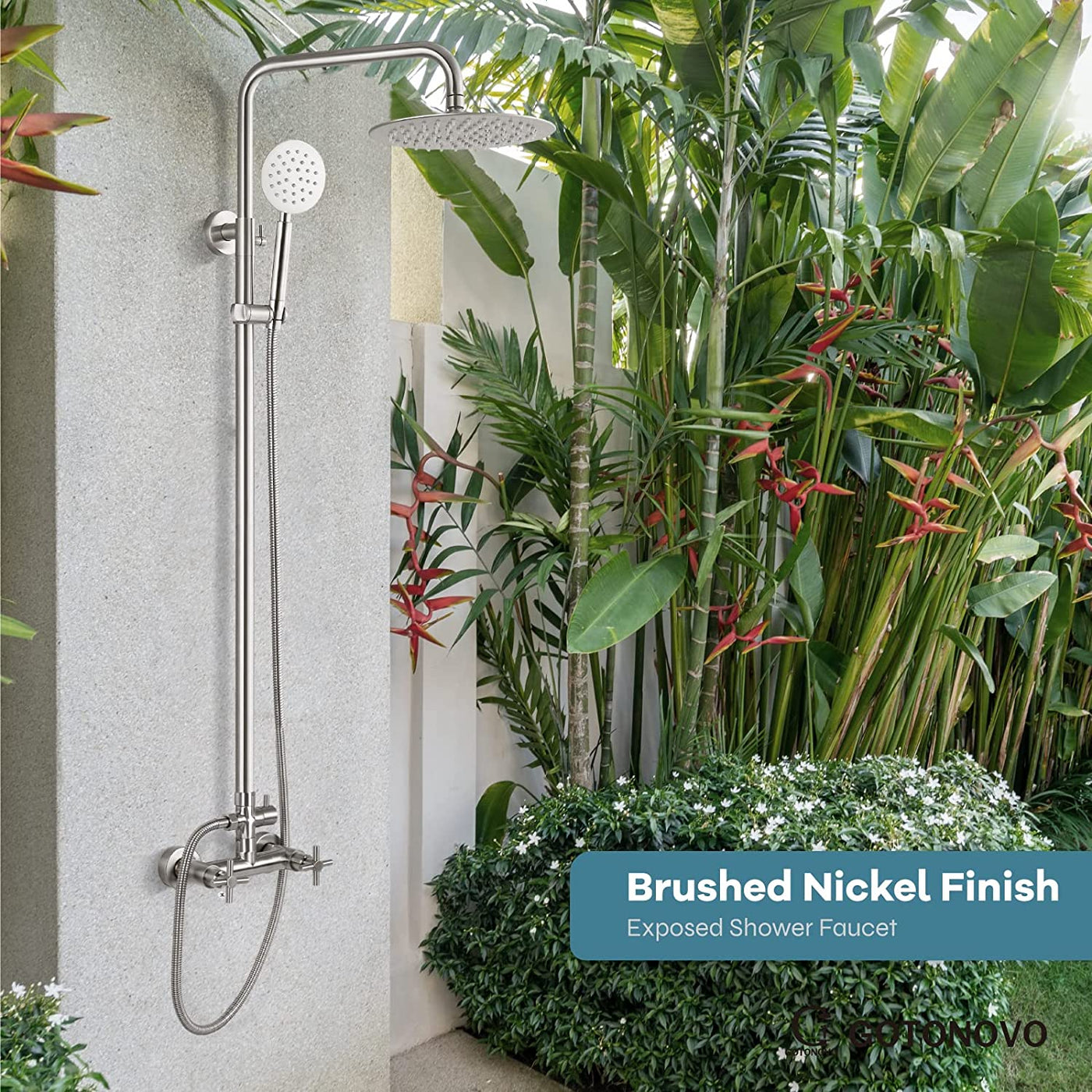 gotonovo SUS304 Outdoor Shower Fixture System Combo Faucet Set Double