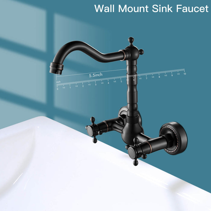 gotonovo Wall Mount Sink Faucet Dual Knobs cross Handle Vintage Kitchen Bathroom Farmhouse Mixer Tap