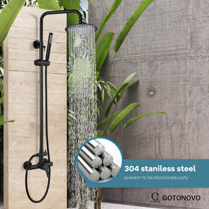 gotonovo Outdoor Shower System Set 8 inch Shower Head Single Handle High Pressure Hand Spray Wall Mount Dual Function Rainfall Shower Fixture