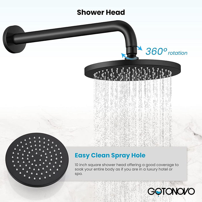 gotonovo Matte Black Shower Faucet Set Complete 8 inch Round Thicken Rain Shower Head Single Function Wall Mounted Shower Trim Kit Pressure Balance Shower System Rough-in Valve and Trim Included