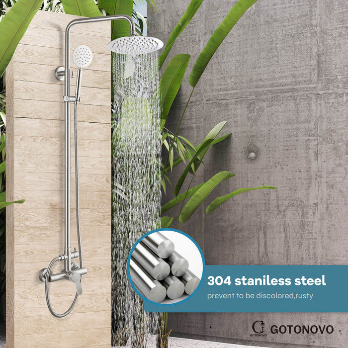 gotonovo Outdoor Shower System Set 8 inch Shower Head Single Handle High Pressure Hand Spray Wall Mount Dual Function Rainfall Shower Fixture