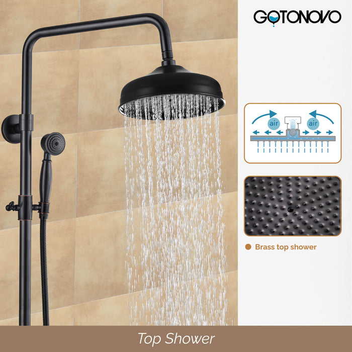 gotonovo Shower Fixture Exposed Pipe Shower System Brass 8 Inch Dual Functions Rainfall Overhead with Handheld Spray Solid Copper Diverter Bathroom Shower Faucet Combo Unit Set