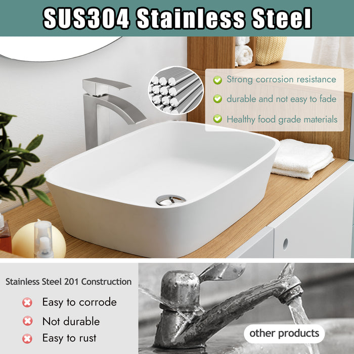Brushed Nickel Bathroom Sink Faucet SUS304 Stainless Steel Tall Body Curved Spout Vessel Bowl Tap Single Handle 1 Hole Lavatory Vanity Mixer Bar Tap Deck Mount