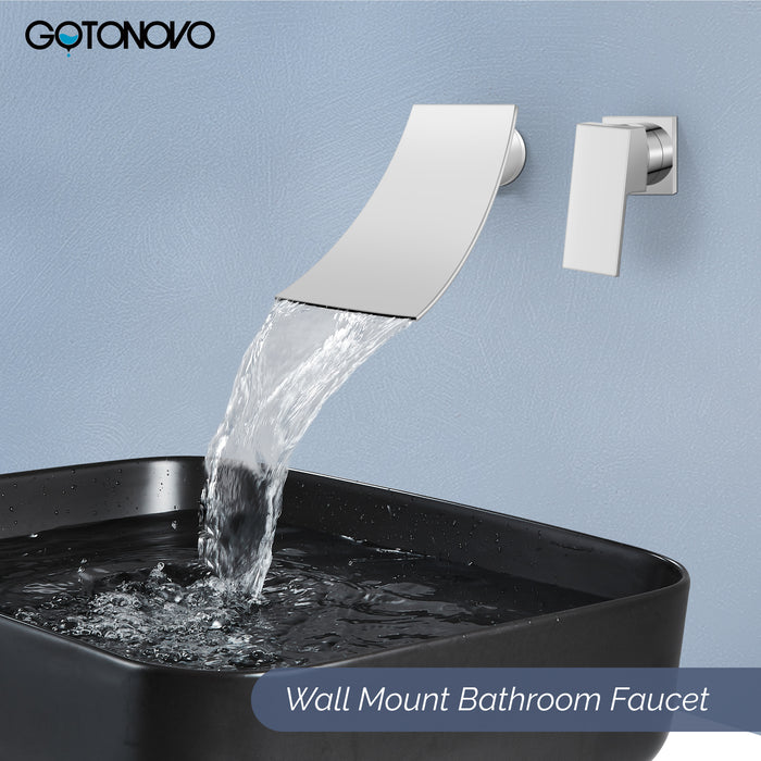 gotonovo Tub Filler Bathtub Faucet Wall Mount with Waterfall Tub Spout Single Handle Bathroom Mixer Tap Brass Rough-in Valve Included