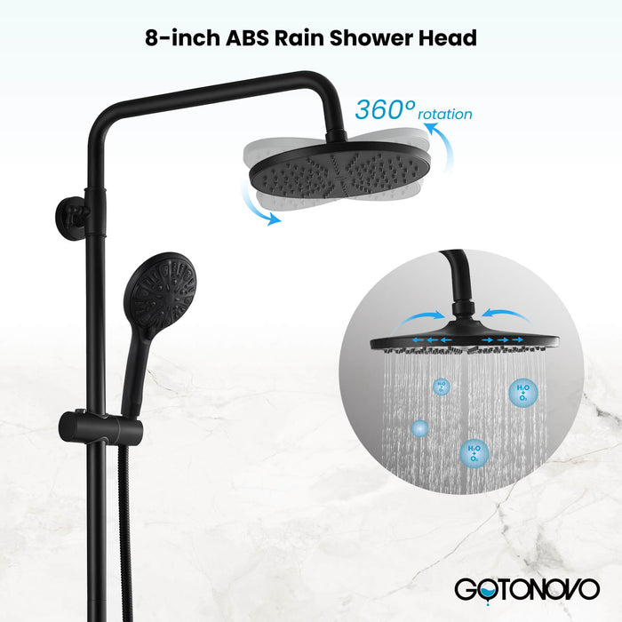 Gotonovo Exposed Shower System Thermostatic 8’’ Round Shower Head with Height Adjustable Slide Bar ABS Handheld Sprayer Wall Mount Shower Fixture