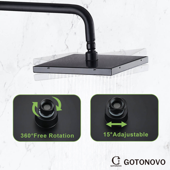 Gotonovo blootgesteld douchesysteem 8 inch vierkante draaibare regendouchekop met handbediende verstelbare complete set wandmontage 
