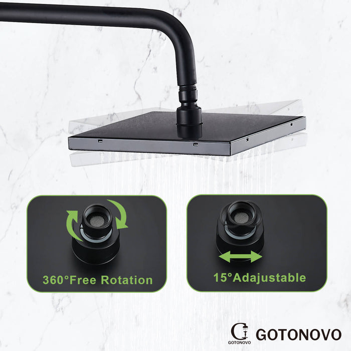 Gotonovo Exposed Shower System 8 Inch Square Swivel Rainfall Shower Head with Handheld Adjustable Complete Set Wall Mount
