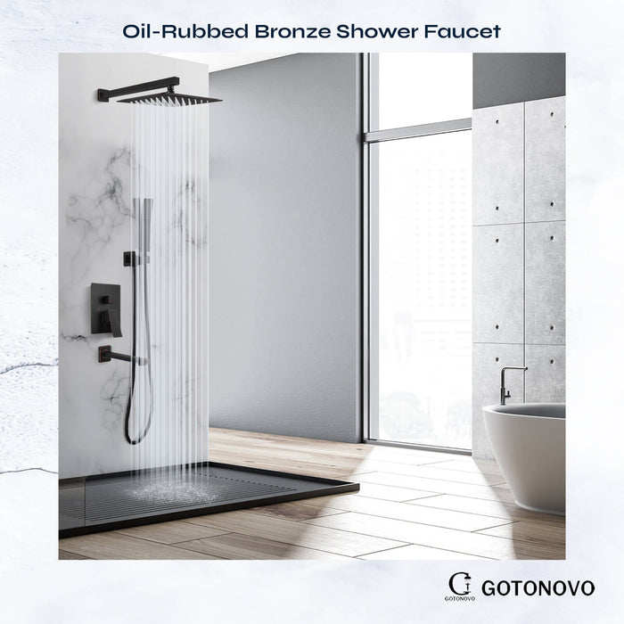 gotonovo Rainfall Shower System with Tub Spout Mixer Shower Combo Set 3 Function Wall Mounted Shower Head Handheld Shower Bathroom Luxury Rain Rough-in Valve Body and Trim Kit