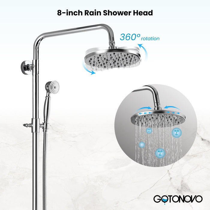 Gotonovo Exposed Shower System 8-inch Shower Head with Handheld Spray Dual Lever Handle Tub Spout Triple Function Bathroom Shower Fixture Wall Mount