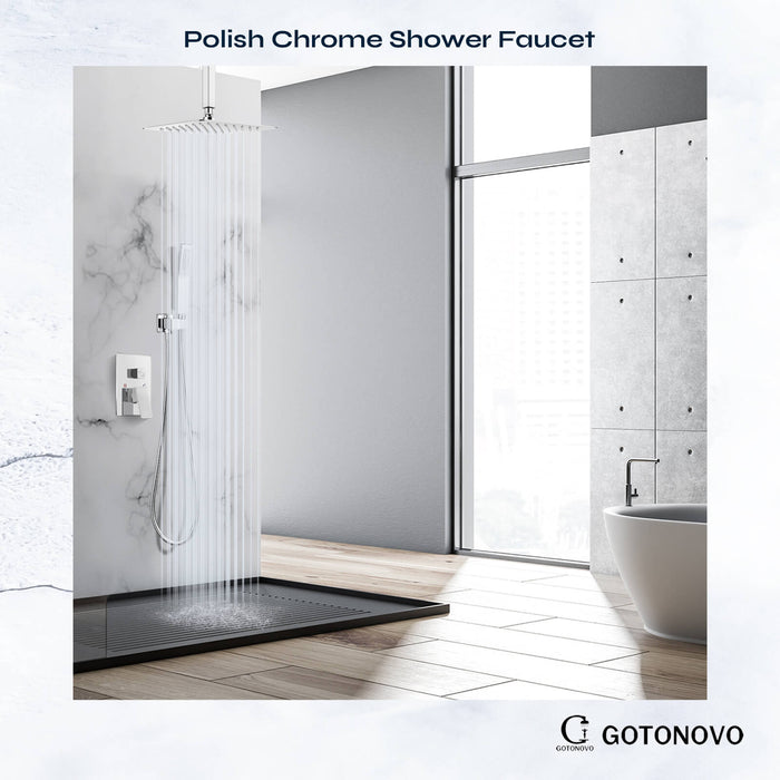 gotonovo Rain Shower System Ceiling Mount 12 Inch Shower Head with Handheld Spray Luxury High Pressure Shower Combo Set Rough-in Valve and Shower Trim Included Dual Function