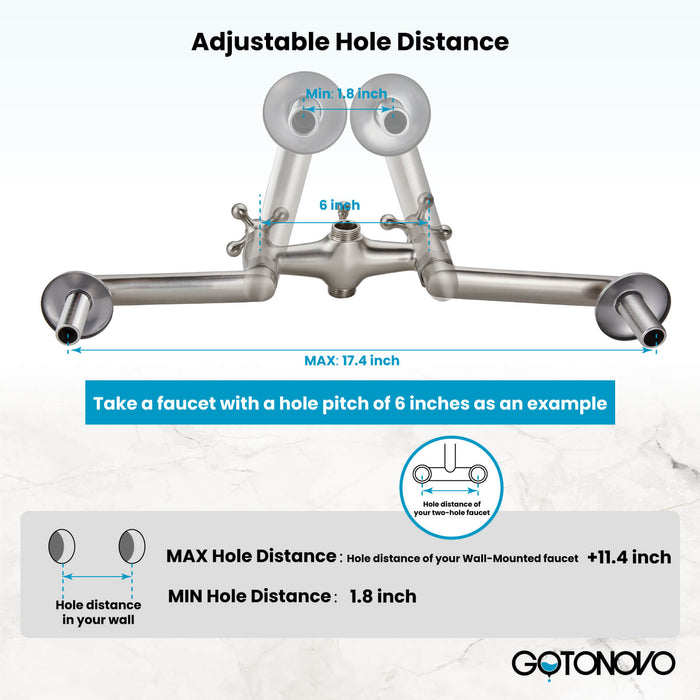 gotonovo Lengthen Clawfoot Tub Adapter 1.8 inch to 17.4 inch Adjustable Hole Distance 2.17 Inch Extended Thread Vintage Swing Arms Commercial Utility Eccentric Screw Plus Size 1 Pair