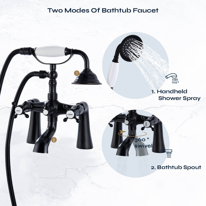 gotonovo Deck Mount Tub Bathtub Faucet Clawfoot with Handheld Shower 6 Inch Telephone Shaped Sprayer Showerheld Double Cross Handle