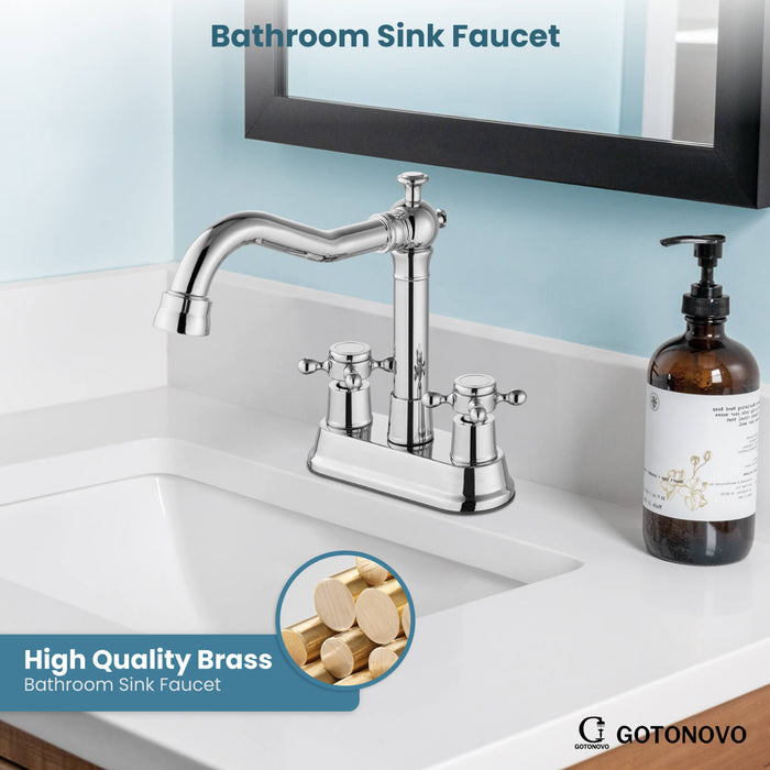 Hiweer Chrome Polished Two Hole Rotatable Bathroom Sink Faucet