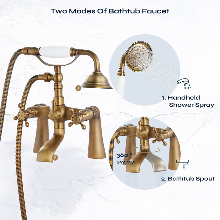 gotonovo Deck Mount Tub Bathtub Faucet Clawfoot with Handheld Shower 6 Inch Telephone Shaped Sprayer Showerheld Double Cross Handle