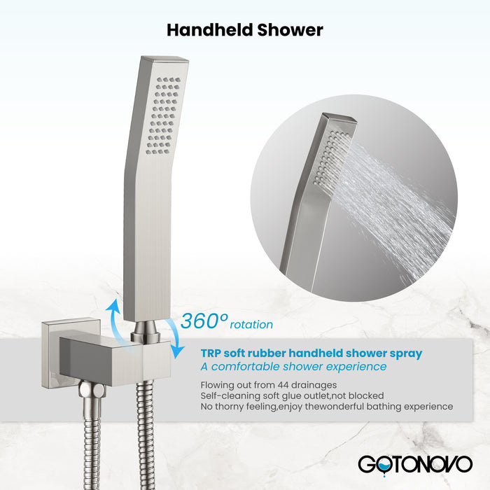 gotonovo Rain Shower Combo Set Wall Mounted  2-Function Rainfall Shower Head With Handheld Spray Rough-in Valve Body and Trim Included