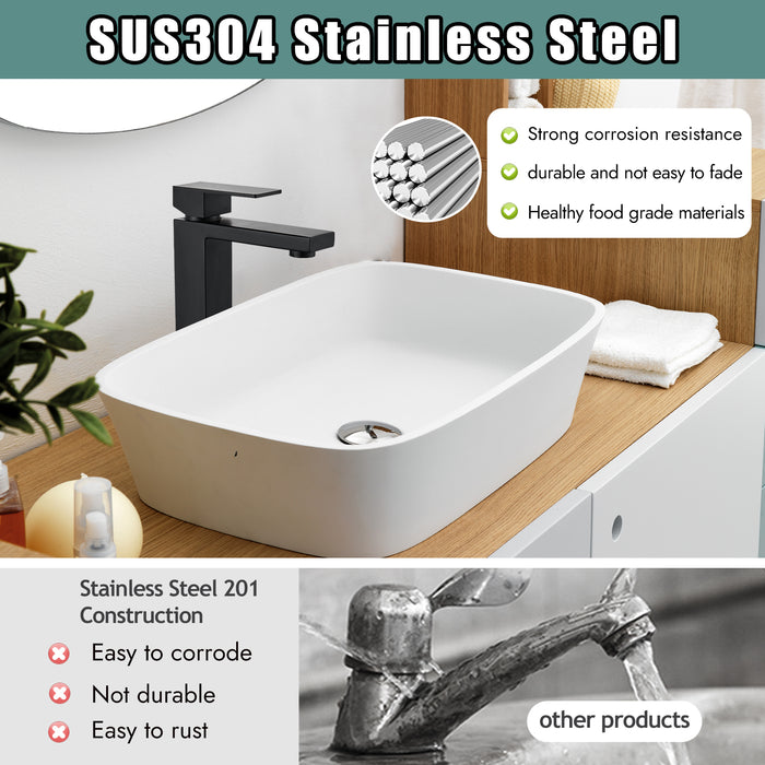 SUS304 Stainless Steel Bathroom Sink Faucet Tall Body Vessel Bowl Tap Single Handle 1 Hole Lavatory Vanity Mixer Bar Tap Tall Spout Deck Mount
