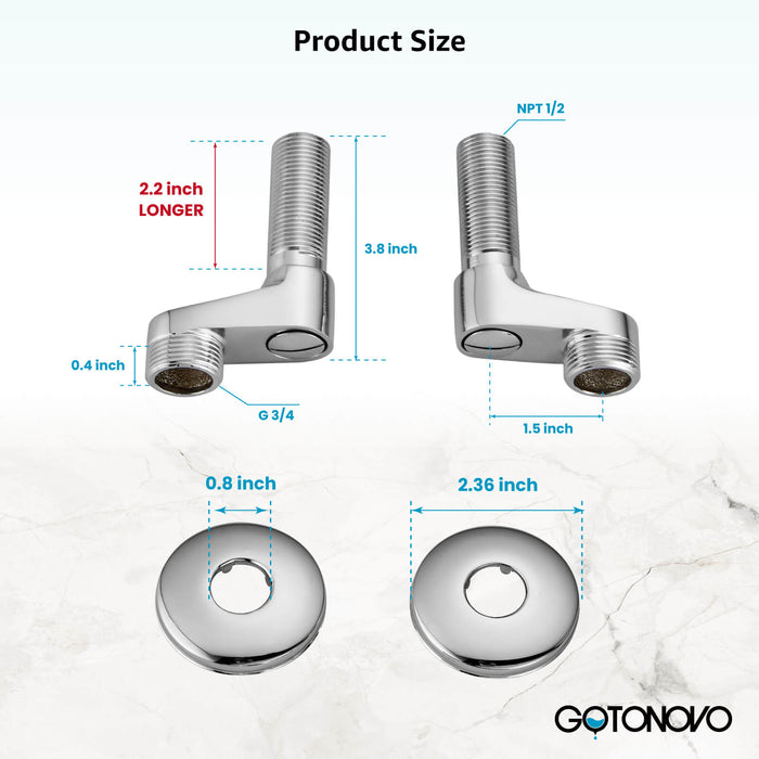 3-3/8 Inch Clawfoot Tub Adapter 2.17 Inch Extended Thread Adjustable Swing Arms Commercial Utility Eccentric Screw Plus Size 1 Pair