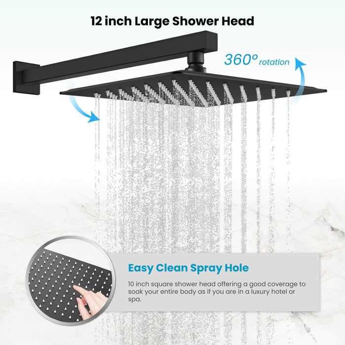 Gotonovo Rain Shower Combo Set with Waterfall Tub Spout Square Rainfall Shower Head with Handheld Spray Pressure Balance Rough-in Valve and Trim Included