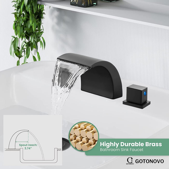 Gotonovo Waterval Wijdverspreide 3 Gaten Badkamer Wastafel Kraan Badrandcombinaties 8-16 Inch Dubbele Handgrepen Commercieel met Pop-Up Afvoer