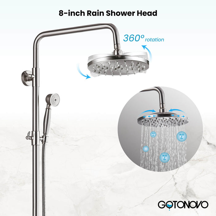 gotonovo Exposed Pipe Shower System 8 Inch Rainfall Showerhead Shower Faucet Fixture Combo Set Brass Single Handle with Hand Sprayer Adjustable Slide Bar Dual Functions