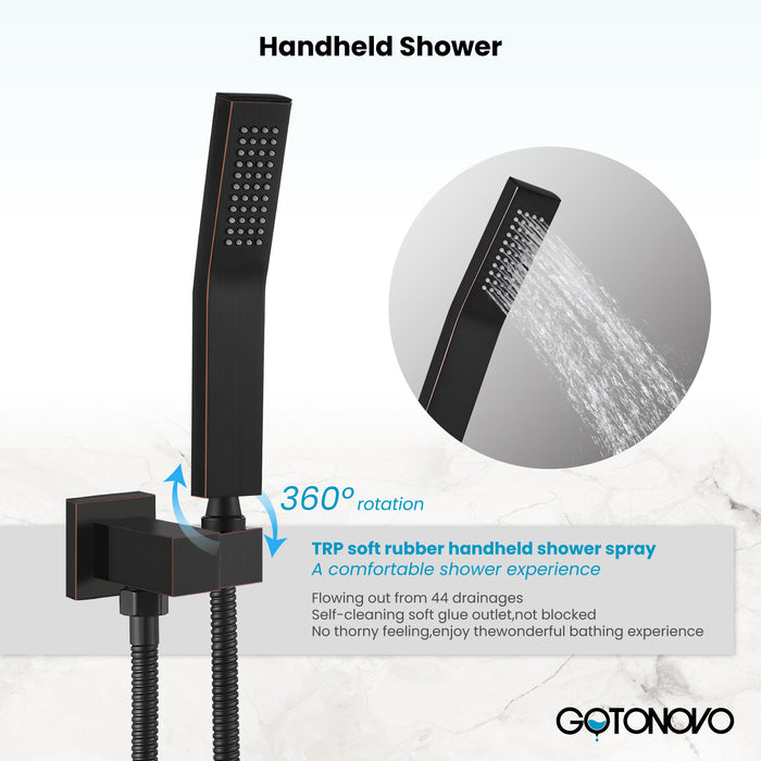 gotonovo Rain Shower Combo Set Wall Mounted  2-Function Rainfall Shower Head With Handheld Spray Rough-in Valve Body and Trim Included