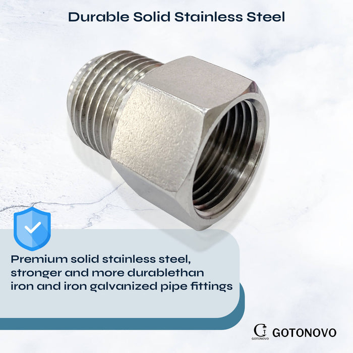 G1/2 Inch Female To NPT1/2 Inch Male Threads Adapter Shower Fixture 304SS Material Sink Faucet Stainless Steel 2 Pack